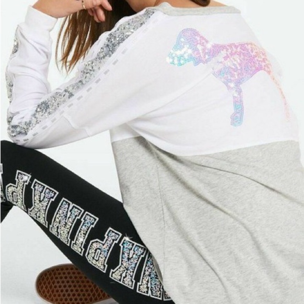 Victoria’s Secret pink Bling set small Leggings and Xs long sleeve v-neck $120